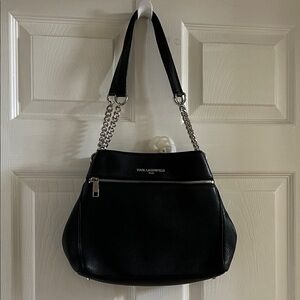 Karl Lagerfeld Black and Silver Shoulder Bag